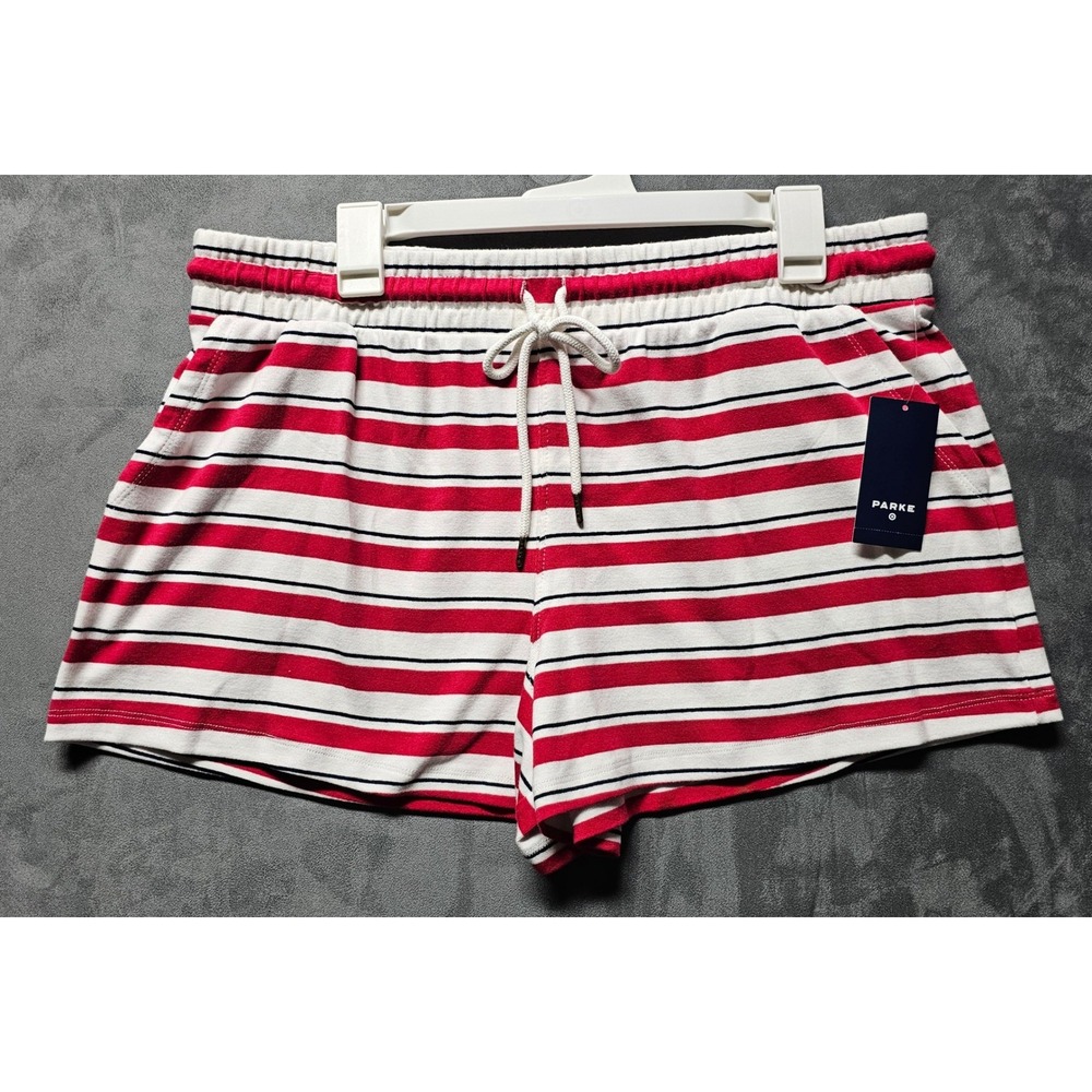 Parke Womens Red White Navy Blue Striped Drawstring Lounge Shorts Large New
